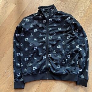Wwe Wwf Nwo  Wrestling Chalk Line Full Zip track Jacket Monogram Black White M